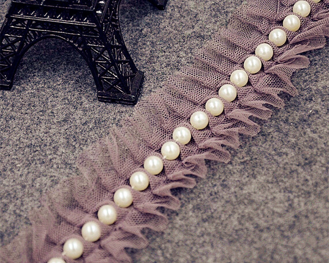 Pearl Beaded Trim Pearl Lace Trim White Gray Black Ribbon For Etsy