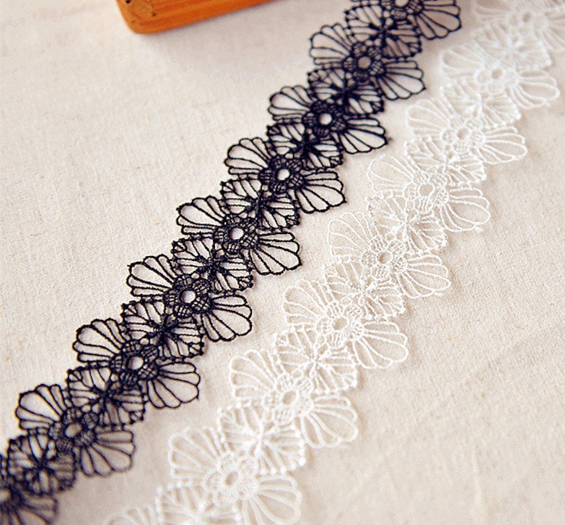 1 yard Black Lace Trim Large Flower Lace Trim 4cm White Lace Trim Cotton Lace Ribbon Sewing Crafts r121 image 3