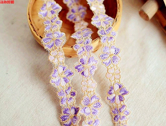 2 Yards Floral Embroidery Lace Trim Purple Bridal Lace 2cm | Etsy