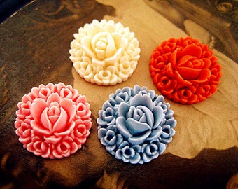19pcs Round Flowers Cabochons 20mm Colorful Resin Flowers Cameo Flat Back rf61