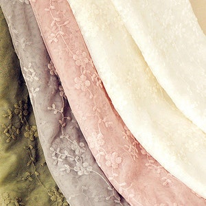 Flower Lace Fabric Embroidered Colorful Floral Lace Wedding Bridal Lace Fabric Dress Gauze Tulle L62 ( 1 yard)