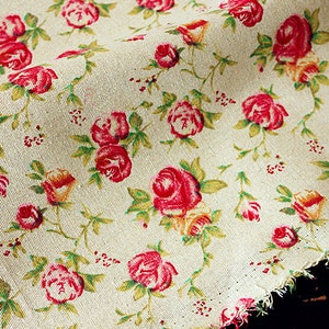 Rose Flower Fabric Linen Cotton Fabric Pink Rose Floral Fabric - Etsy