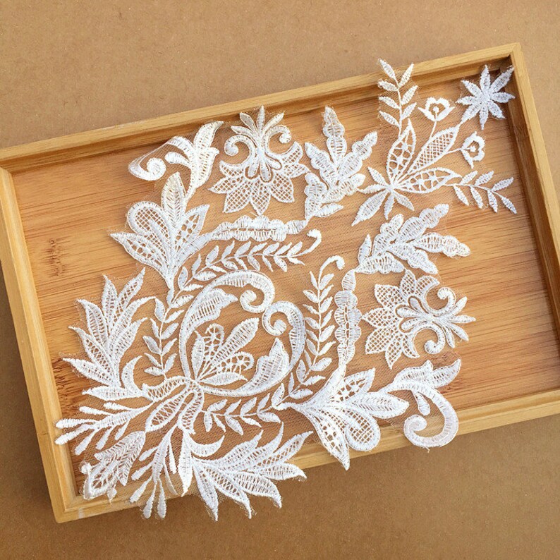 White Lace Applique Fabric Embroidered Floral Lace Wedding Etsy