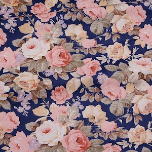Tessuto di cotone con motivo floreale a rose grandi, tessuto di cotone con motivo a fiori di rose retrò shabby chic per trapuntatura di tende e borse in stoffa - 1/2 iarda f428