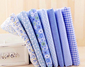 Stoffset blau hellblau gemustert Blumen Stoff Baumwolle Stoffsets für je 7 für Quilt Stoffbeutel 50 x 50 cm bf13