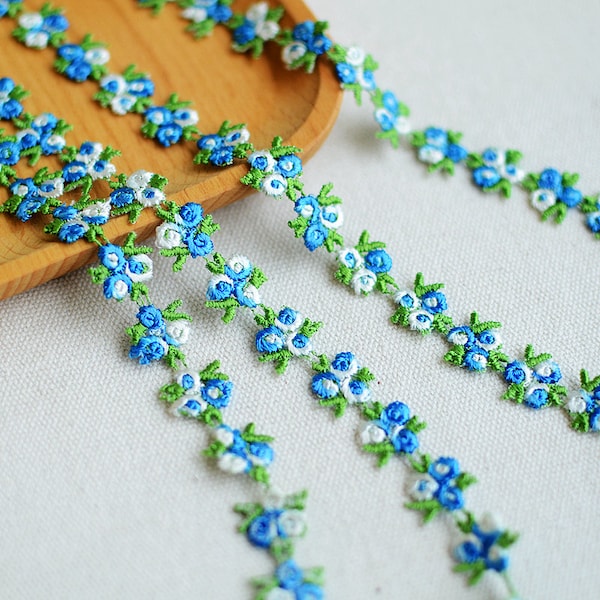 2 yards Floral Lace Trim Bridal Lace 1.5cm Blue Flower Embroideried Trim for Wedding Sewing Crafting Scrapbooking r267