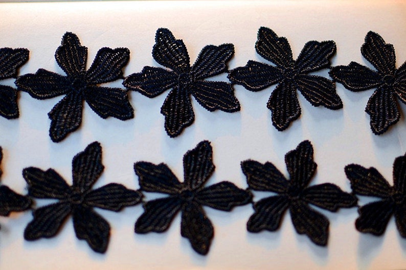 2 Yards Flower Lace Trim Black Floral Venice Lace Bridal Lace Etsy