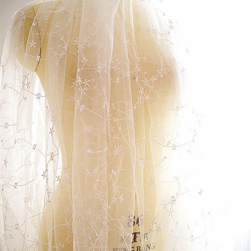 Flowers Lace Fabric White Flower Embroidered Wedding Bridal Etsy