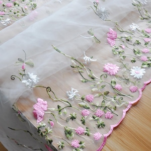 SALE Flower Lace Fabric Organza Fabric Embroidered Florals Lace Wedding Bridal Lace Fabric Dress Gauze Tulle L72 (1 yard)