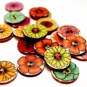 46pcs Flower Wood Button Colorful Painted Florals Button Kids Children Sewing Buttons b49