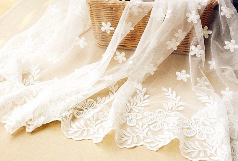 12 yard White Floral Lace Fabric Embroidery White Lace Flower Netting Tulle Wedding Bridal Lace For Cloth Dress Gauze L113