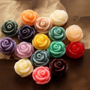 40pcs Rose Flower Cabochons 10mm Colorful Resin Rose Floral Cameo Flat Back  s4