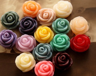 40pcs Rose Flower Cabochons 10mm Colorful Resin Rose Floral Cameo Flat Back  s4