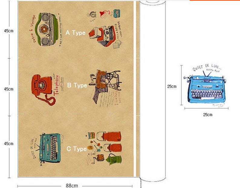 Vintage Linen Cotton Fabric, Retro Sewing Machine Telephone Typewriter Radio Pattern - One Panel 35“X55" image 4