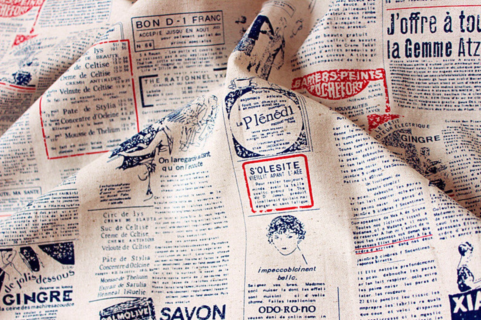 Retro Newspaper Cotton Linen Fabric Vintage French Newspaper Etsy
