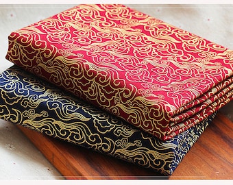 Japanese Style Kimono Fabric, Cloud on Red Navy Blue Cotton Fabric for Cloth Quilt Home Decor 1/2 yard f404