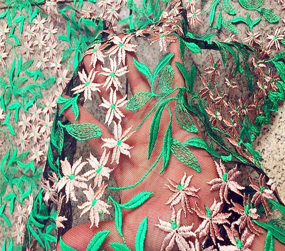 White Flowers Lace Fabric Embroidered Florals Lace Wedding Etsy