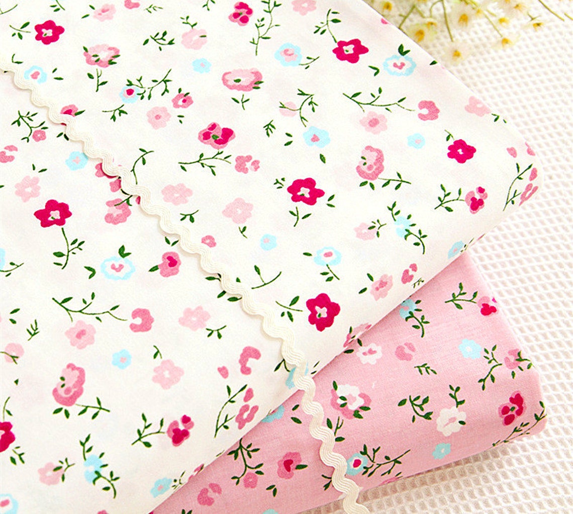 Small Florals Cotton Fabric Shabby Chic Garden Flower on Pink | Etsy