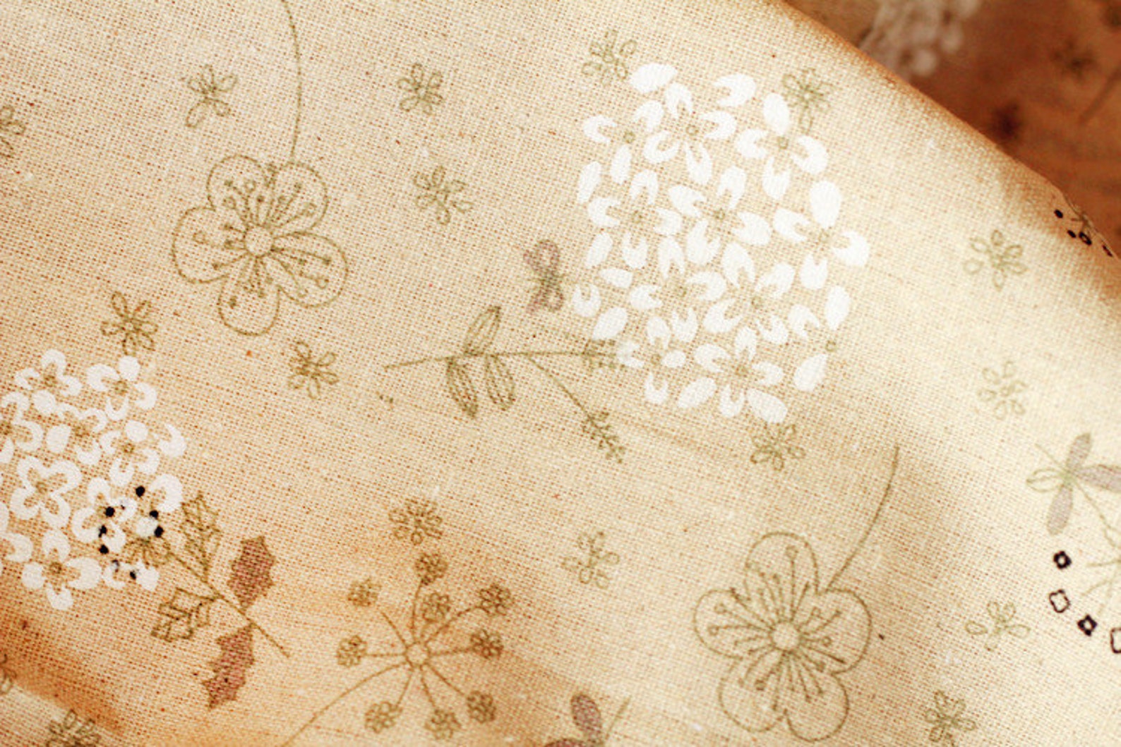 Beige Linen Cotton Fabric Dandelion Flower Fabric Blue Floral Etsy