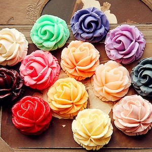 25pcs Large  Flowers Cabochons 35mm Colorful Resin Rose Flowers Cameo Flat Back  rf05