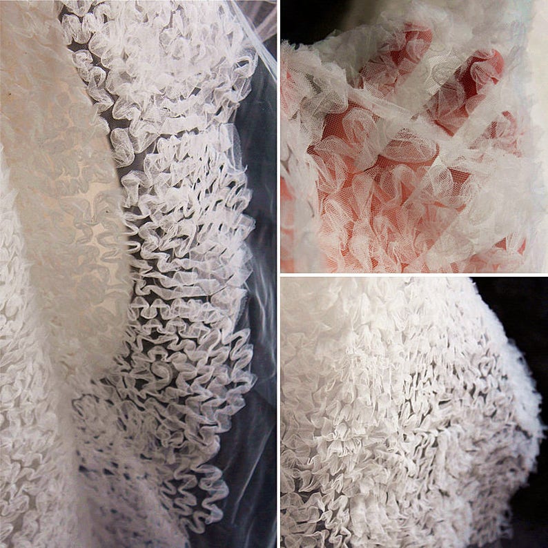 3D Flower Lace Fabric White Lace Fabric Flower Flower Lace Wedding Bridal Dress Gauze Tulle L158 image 3