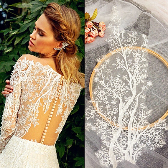 Flower Lace Fabric White Lace Applique Embroidered Snowflake Etsy
