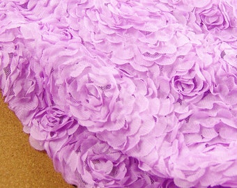 Tissu en dentelle à fleurs violette, dentelle florale 3D, robe de mariée en dentelle violette, gaze en tulle L17 (1/2 yard)