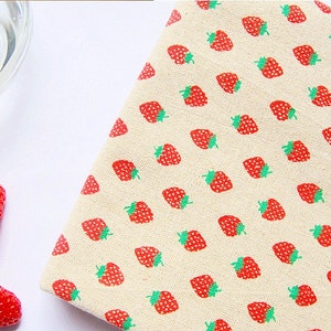 Strawberry Fabric Linen Cotton Fabric For Cloth Bag Quilt Table Runner Home Decor - 1/2 yard f26b