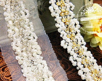 1 yard Pearl Trim Black White Pearl Beaded Trim Ribbon For Bridal Wedding Applique Scrapbooks Home Decor Sewing Crafts r201