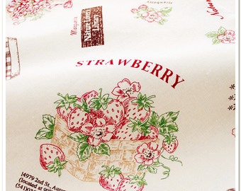 Vintage Flower Linen Cotton Fabric Shabby Chic Garden Florals with Strawberry Fabric Upholstery Bag Curtain Home Decor 1/2 Yard f65