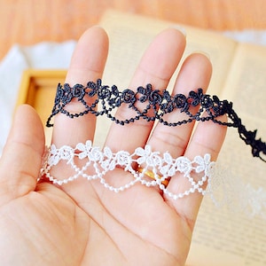 Flower Lace Trim Black White Floral Lace Trim For Necklace Dress Sewing Crafts r185