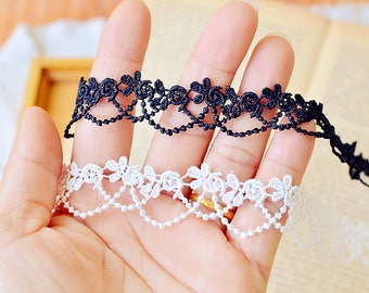 Flower Lace Trim Black White Floral Lace Trim For Necklace Dress Sewing Crafts r185