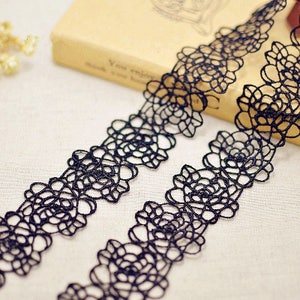 Retro Rose Flower Lace Trim Black Floral Lace Trim Wedding Trim Necklace Ribbon Jewelry Sewing Crafts r170