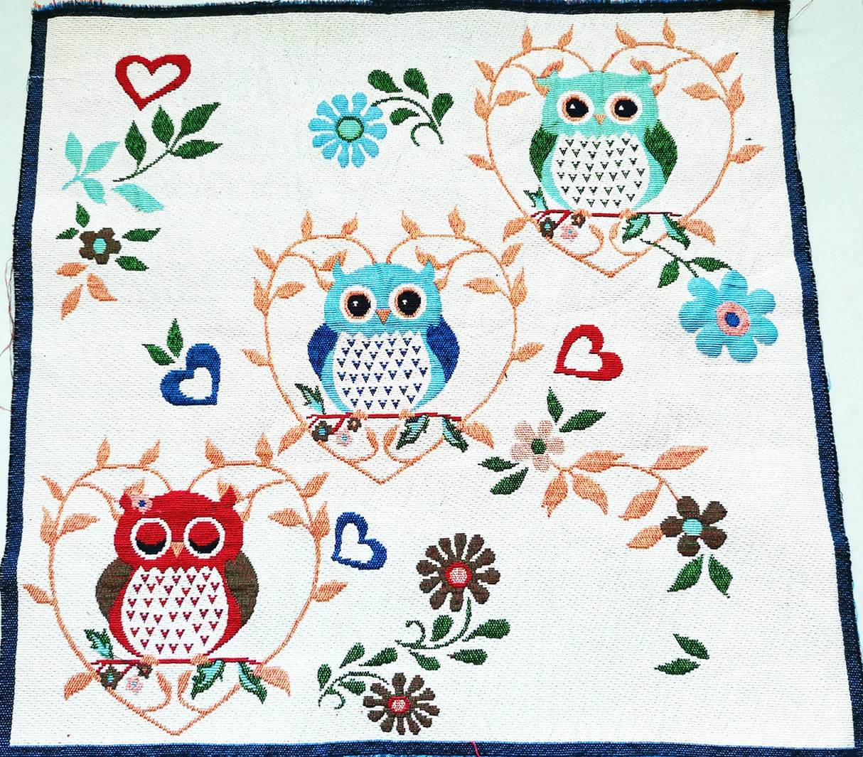 New Owl Fabric Linen Cotton Fabric Owls Family Flower Fabric Etsy