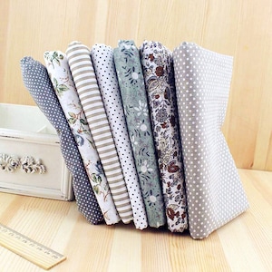 Grey Collection Fabric Gray Bundle Fabric Flowers Cotton Fabric Sets for 7 each for Quilting Cloth Bag 50X50cm bf15
