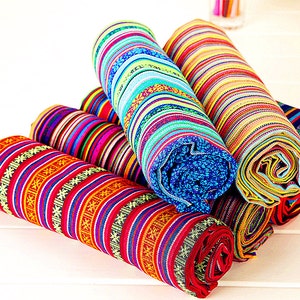 Colorful BOHO Style Cotton Linen Striped Fabric for Bag Chair Curtain Quiltting Upholstery Home Decor 1/2 yard f168b