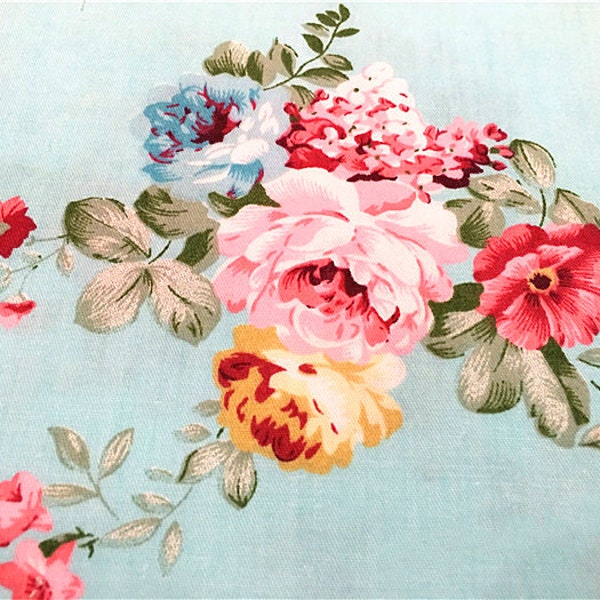Retro Floral Cotton Fabric, Baby Cotton Shabby Chic Flower Cotton Fabric For Cloth Bag Curtain Quiltting - 1/2 yard f425a