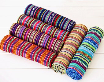 Bohemian Cotton Linen Fabric BOHO Style Striped Fabric for Bag Chair Curtain Quiltting Upholstery Home Decor 1/2 yard f168c