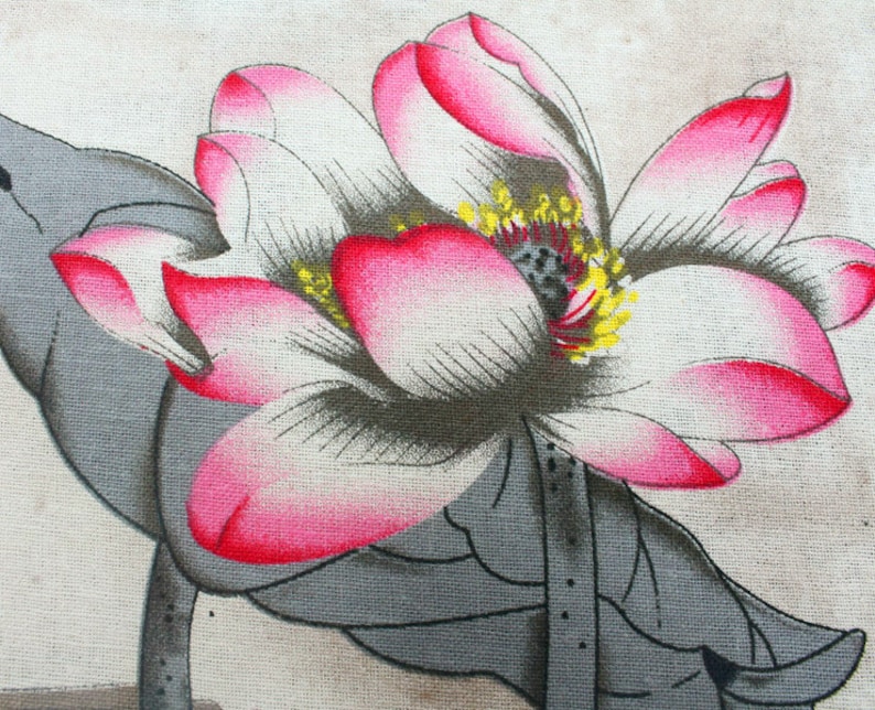 Water Lily Fabric Cotton Linen Fabric Pink Lotus Flower Fabric Etsy