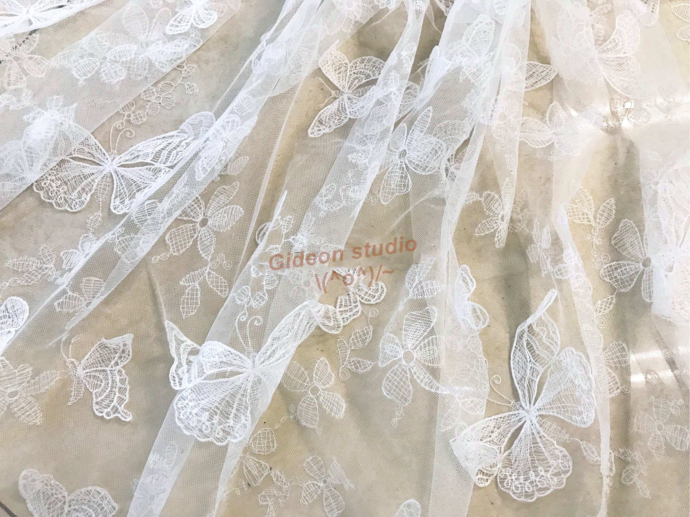 White Butterfly Embroidery Lace Fabric
