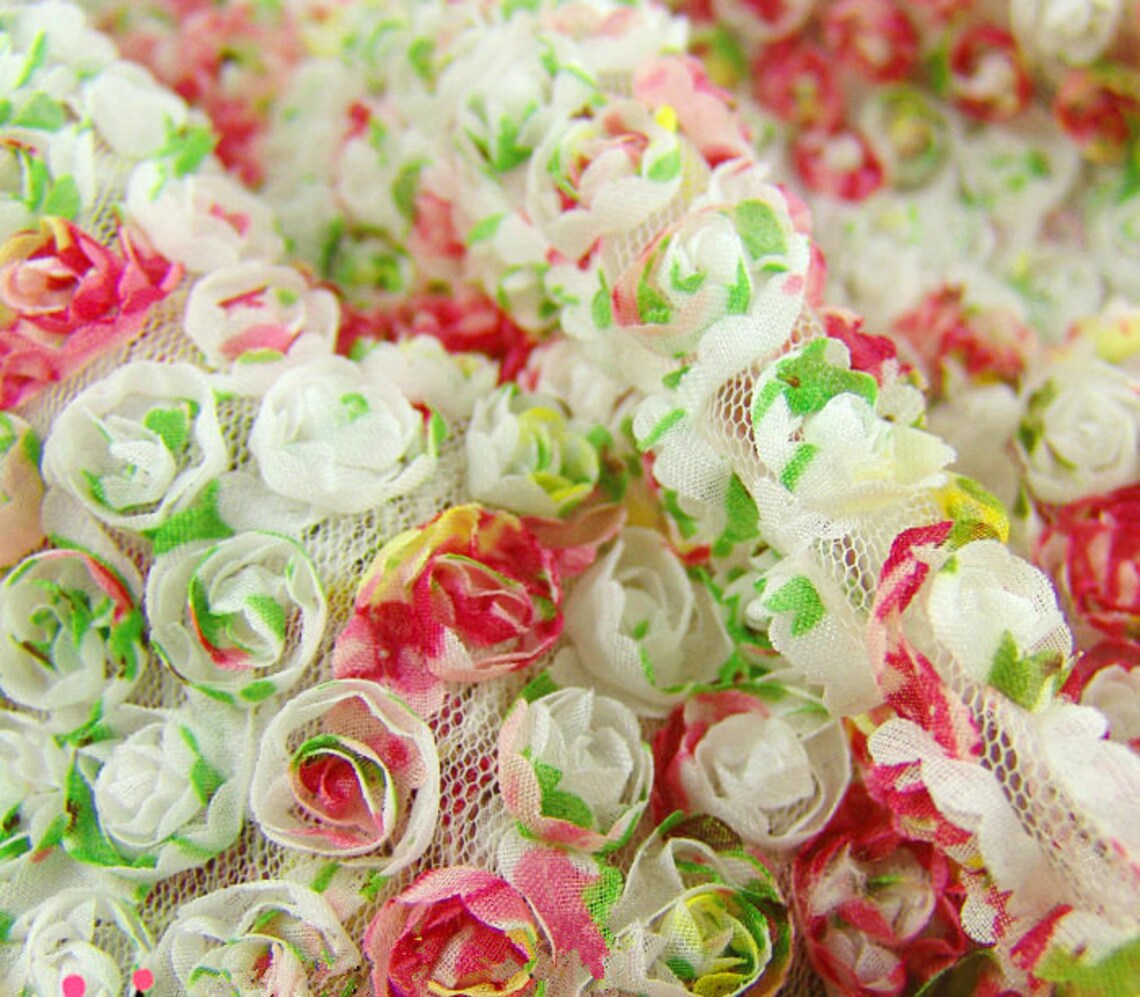 Colorful Rose Flower Lace Fabric 3D Flower Lace Chiffon Etsy