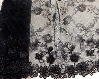 Broderad svart spetskant Blomsterspetskant Brudspets Bredd 15,5 cm Broderad blomkant för bröllopssömnad Hantverk r250