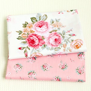 Large Flower Cotton Fabric, Pink Rose Florals Cotton Fabric For Baby Cloth Bag Curtain Quilt - 1/2 yard f293
