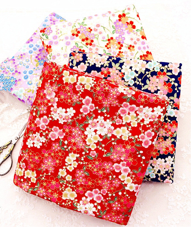 Japanischer Kimono-Stoff mit Sakura Blumen, Rot, Blau, Lila, Baumwollstoff für Taschentuch Quilt Home Decor 1/2 Yard f360