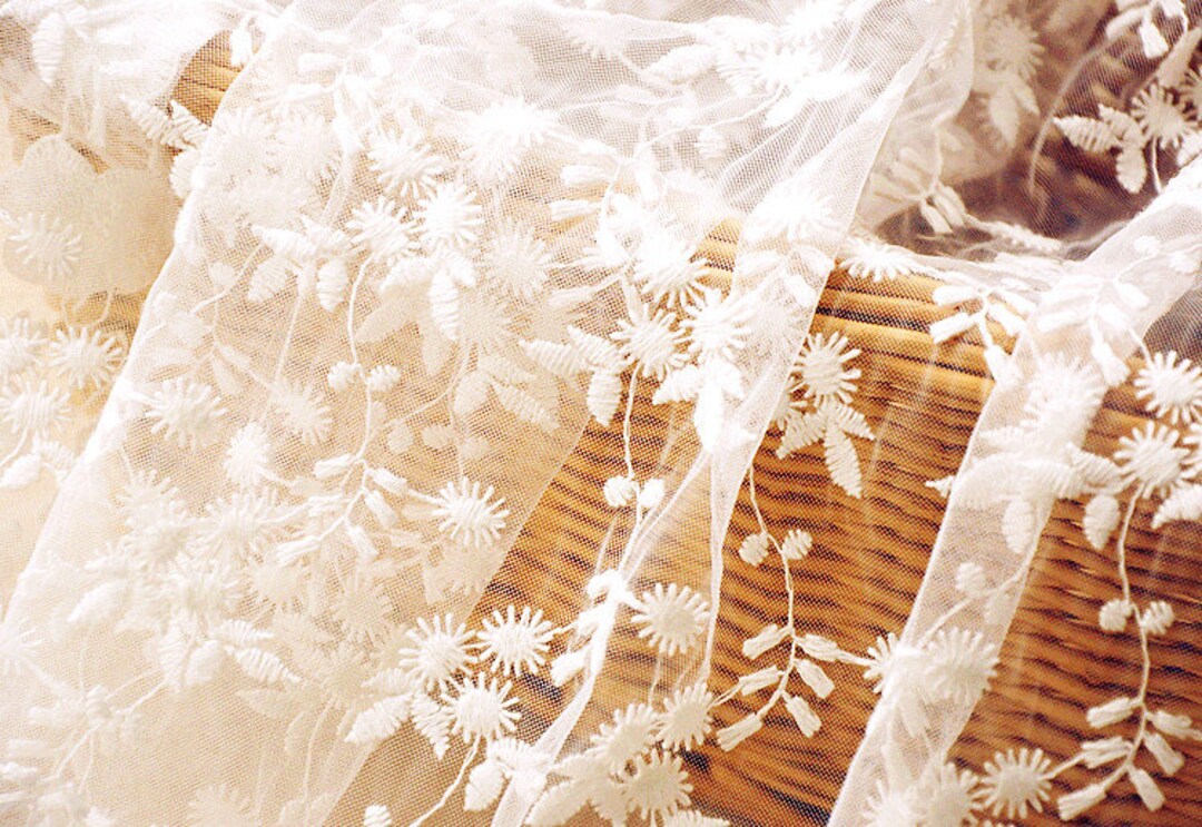 Flowers Lace Fabric White Flower Embroidered Wedding Bridal Dress Lace