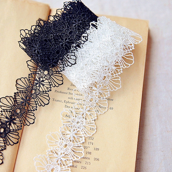 1 Yard Black Lace Trim Large Flower Lace Trim 4cm White Lace