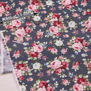 Floral Cotton Fabric, Shabby Chic Rose Cotton Flower Cotton Fabric For Cloth Bag Curtain Quiltting - 1/2 yard f431a