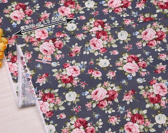 Floral Cotton Fabric, Shabby Chic Rose Cotton Flower Cotton Fabric For Cloth Bag Curtain Quiltting - 1/2 yard f431a