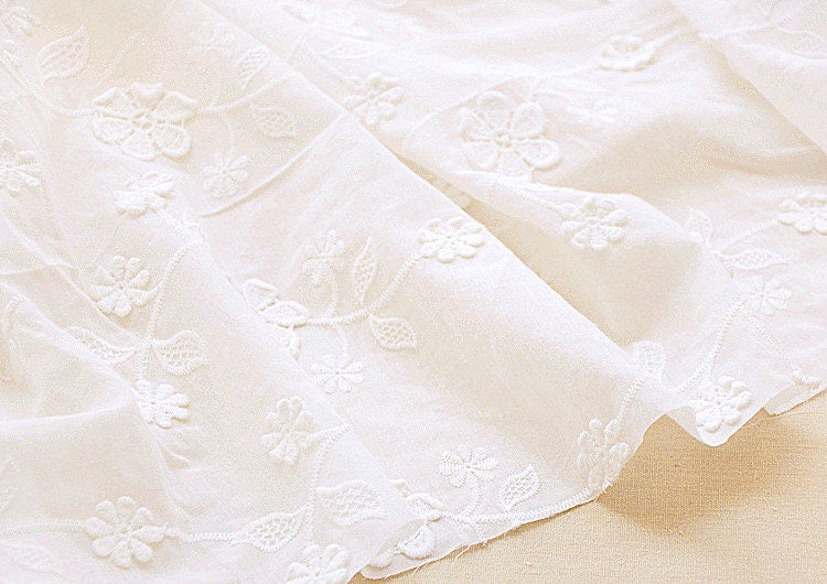 Flower Embroidered Cotton Fabric Shabby Chic Cotton Floral - Etsy