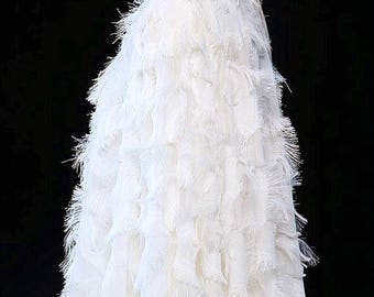 Feather Fabric Black White Feather Tassels Jacquard Fabric For Cloth Skirt Dress  L162